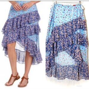 V Christina Women's Ditzy Floral Boho Printed Hi-Low Beachy Flowy Skirt | 16 EUC